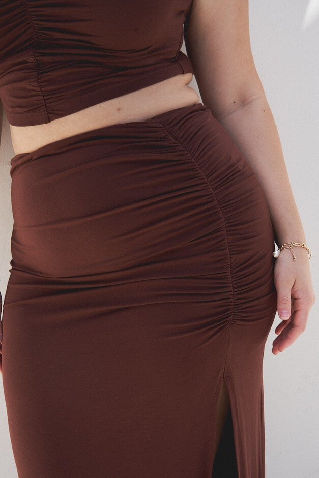 Casey Ruched Maxi Skirt, Chocolate / Brown, alternate image number 2