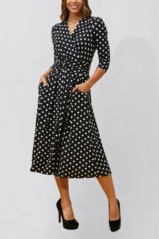 Annick - Evelyn Midi Dress Crossover Polka Dot Print
