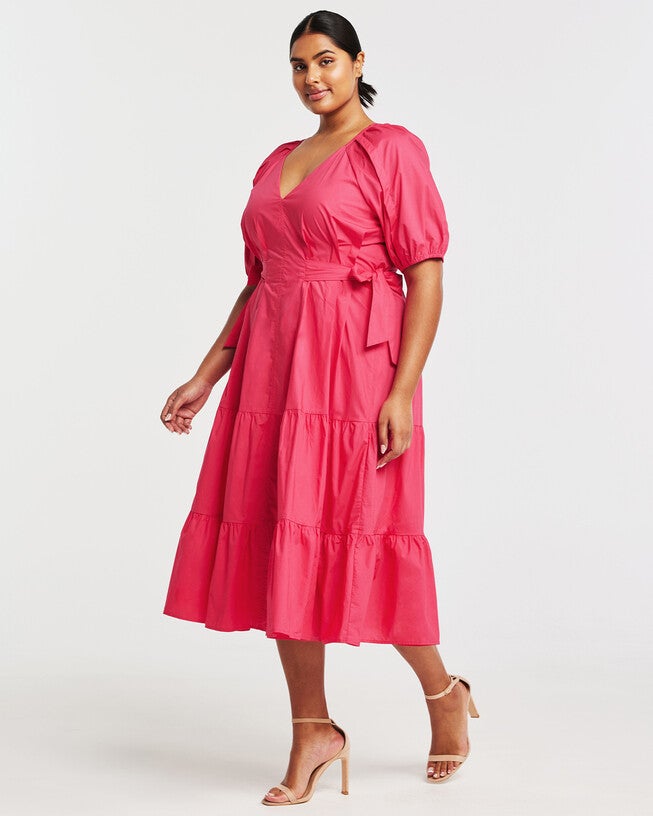 Marissa Pink Bow Midi Dress, Pink / Pink, alternate image number null