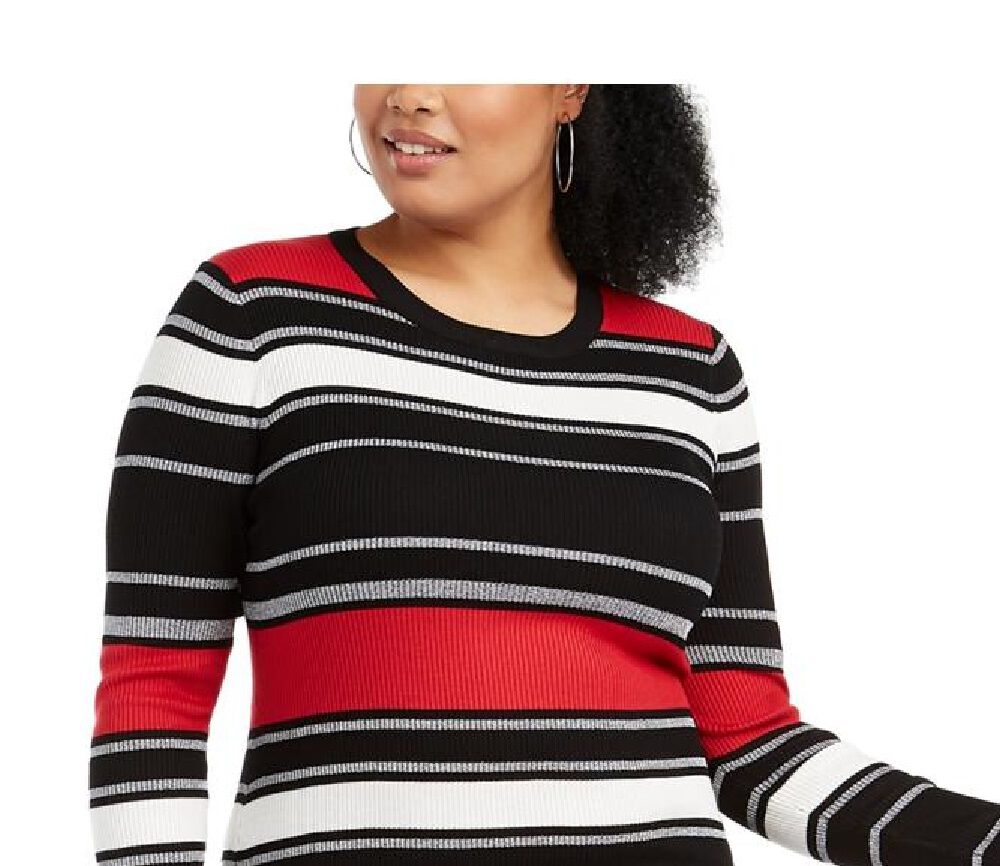 Planet Gold Juniors' Plus Size Striped Sweater Dress Black Size 1X, , alternate image number 5