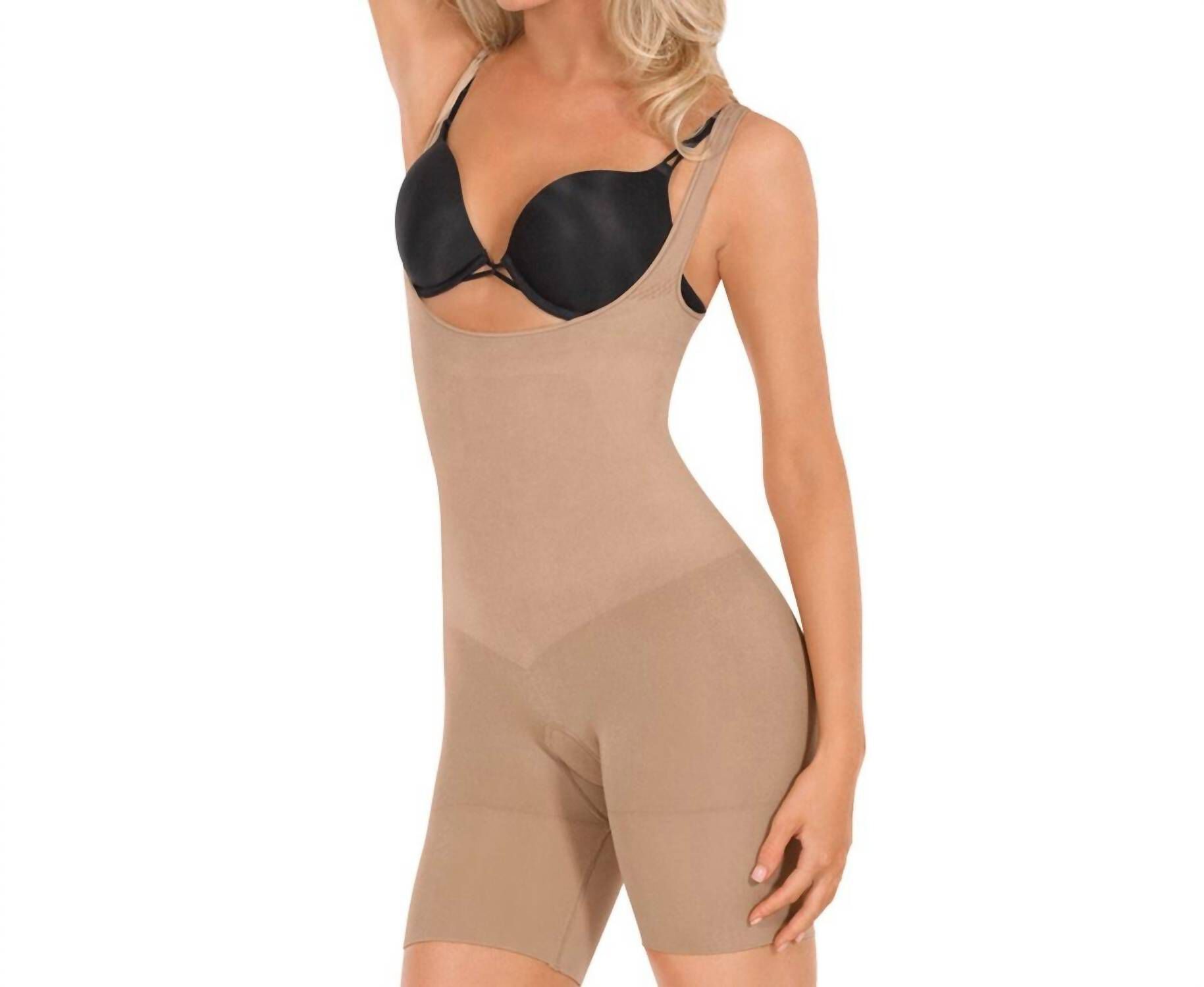 SEAMLESS OPEN BUST BOXER BODY SHAPER IN NUDE, Nude / Beige, hi-res image number 0