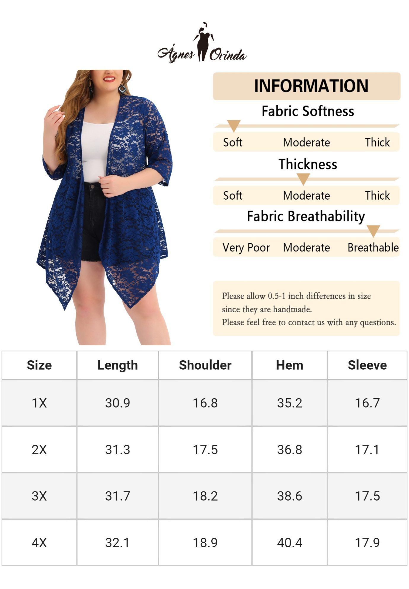 OPEN FRONT 3/4 SLEEVES CROCHET CARDIGAN COVER UP, Blue / Azure Blue, alternate image number 1