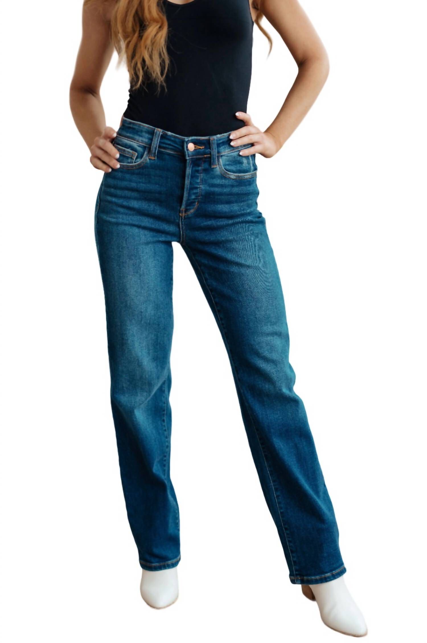 High Rise Button Fly Straight Jeans Dia Co