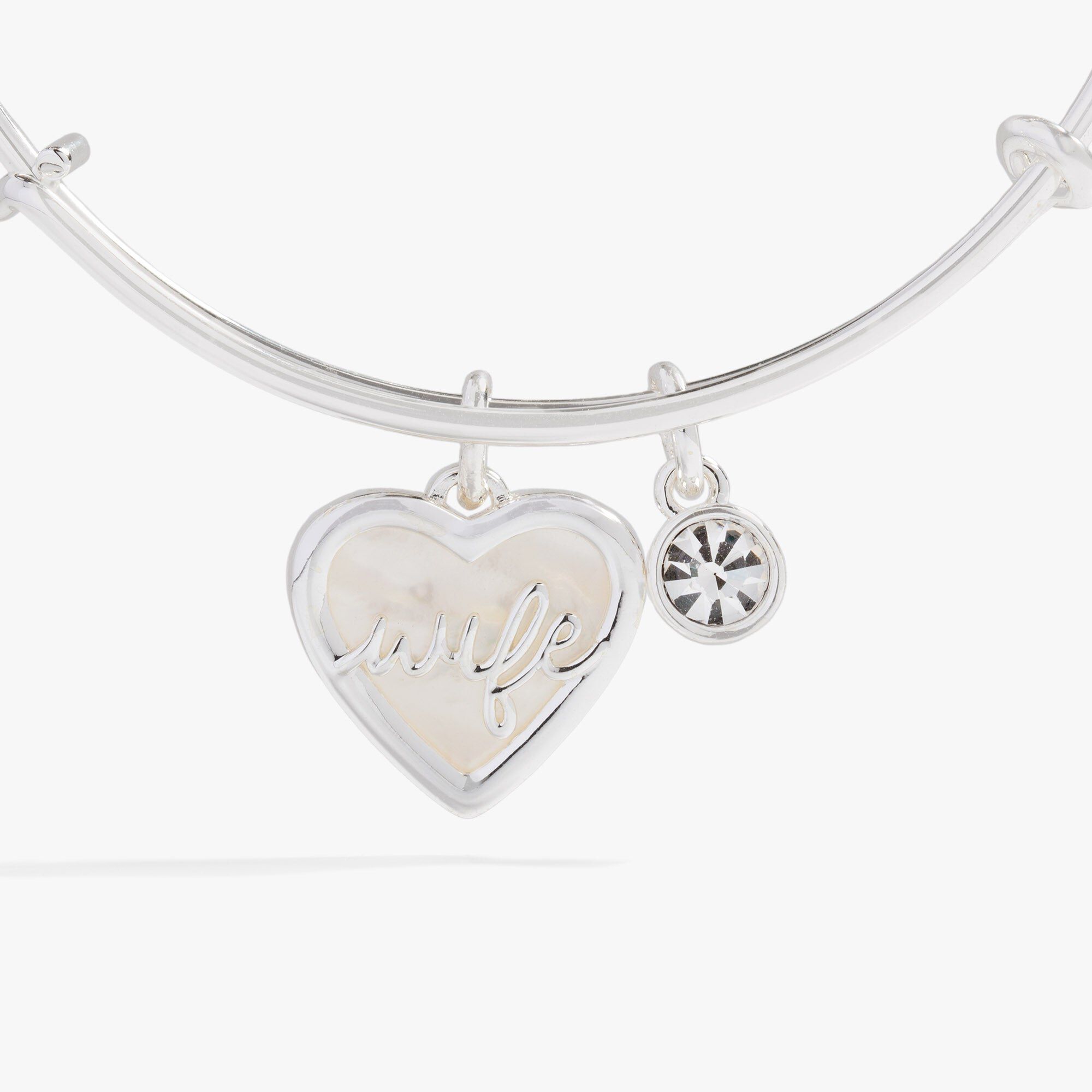 Mother Of Pearl Wife Heart Bangle, Silver / Silver, alternate image number 2