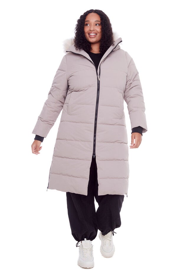 Women's Plus Size - KLUANE | Vegan Down Recycled Ultra Long Winter Parka, Water Repellent, Light Taupe / Taupe, hi-res image number 0