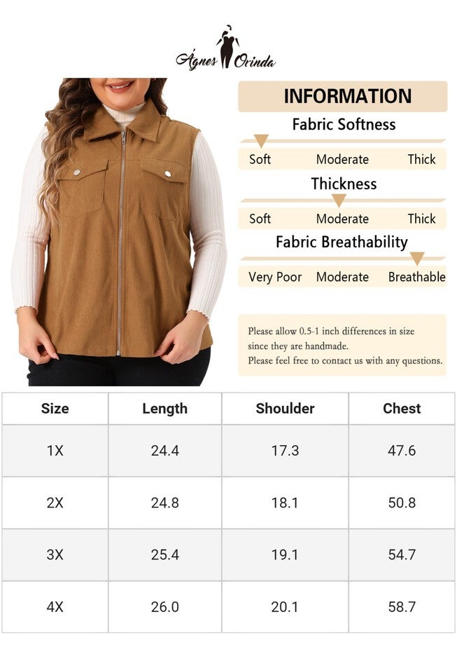 CORDUROY SLEEVELESS LAPEL LIGHTWEIGHT JACKET UTILITY VEST, Brown / Brown, alternate image number null