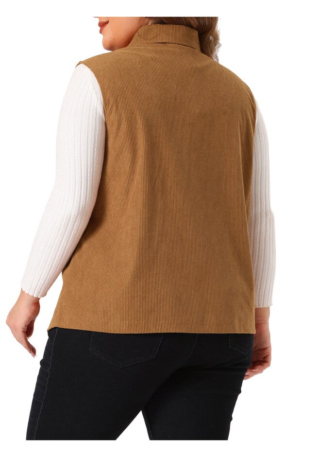 CORDUROY SLEEVELESS LAPEL LIGHTWEIGHT JACKET UTILITY VEST, Brown / Brown, alternate image number null