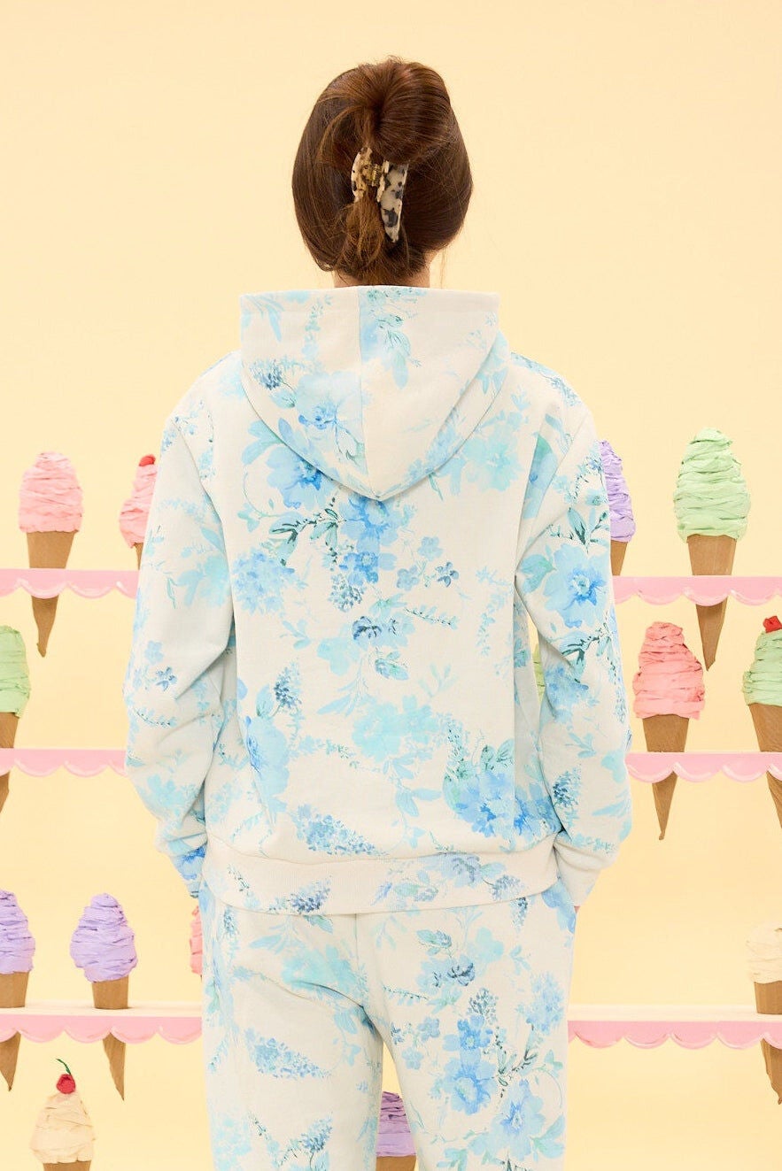Kian Hooded Sweatshirt, Blue Aquarelle Fleur / Light Blue, alternate image number 5