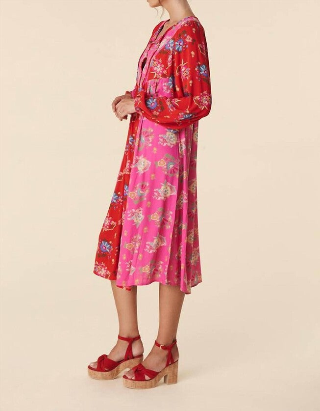 SOLSTICE BOHO MIDI DRESS IN SALSA ROSE, , alternate image number 4