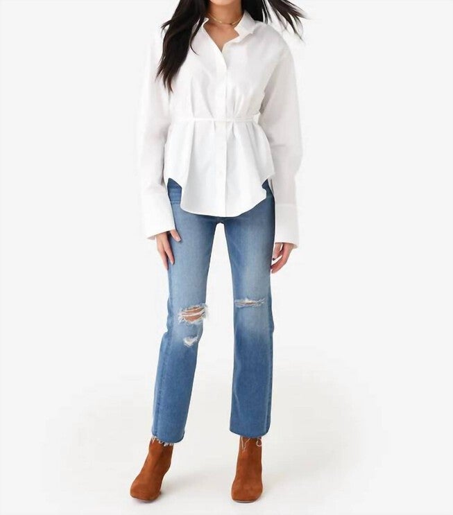 WOMEN'S SLIT BACK WAIST TIE SHIRT IN BLANC, Blanc / White, hi-res image number 0