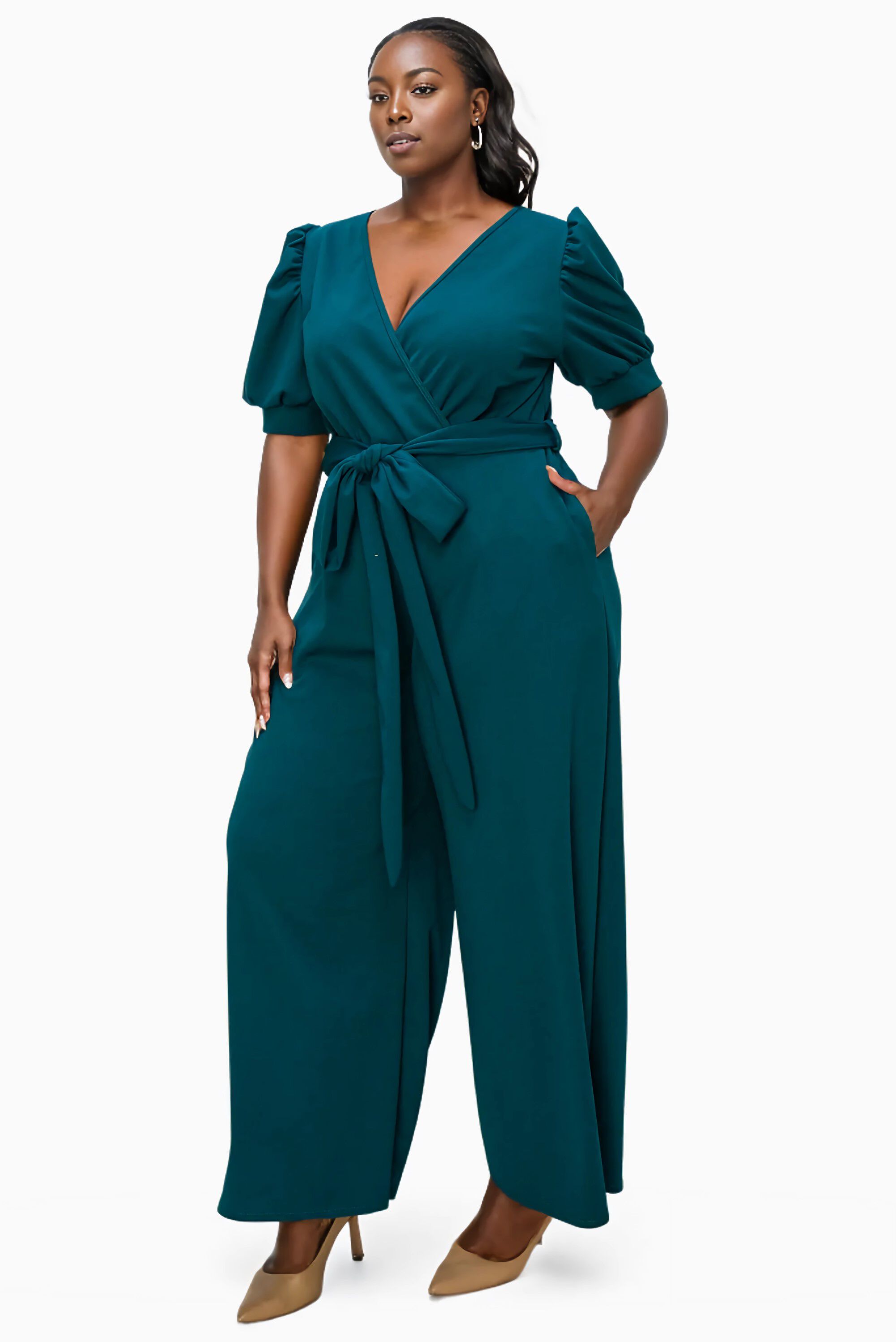 IRIS SURPLICE BELTED POCKET JUMPSUIT, , alternate image number 4