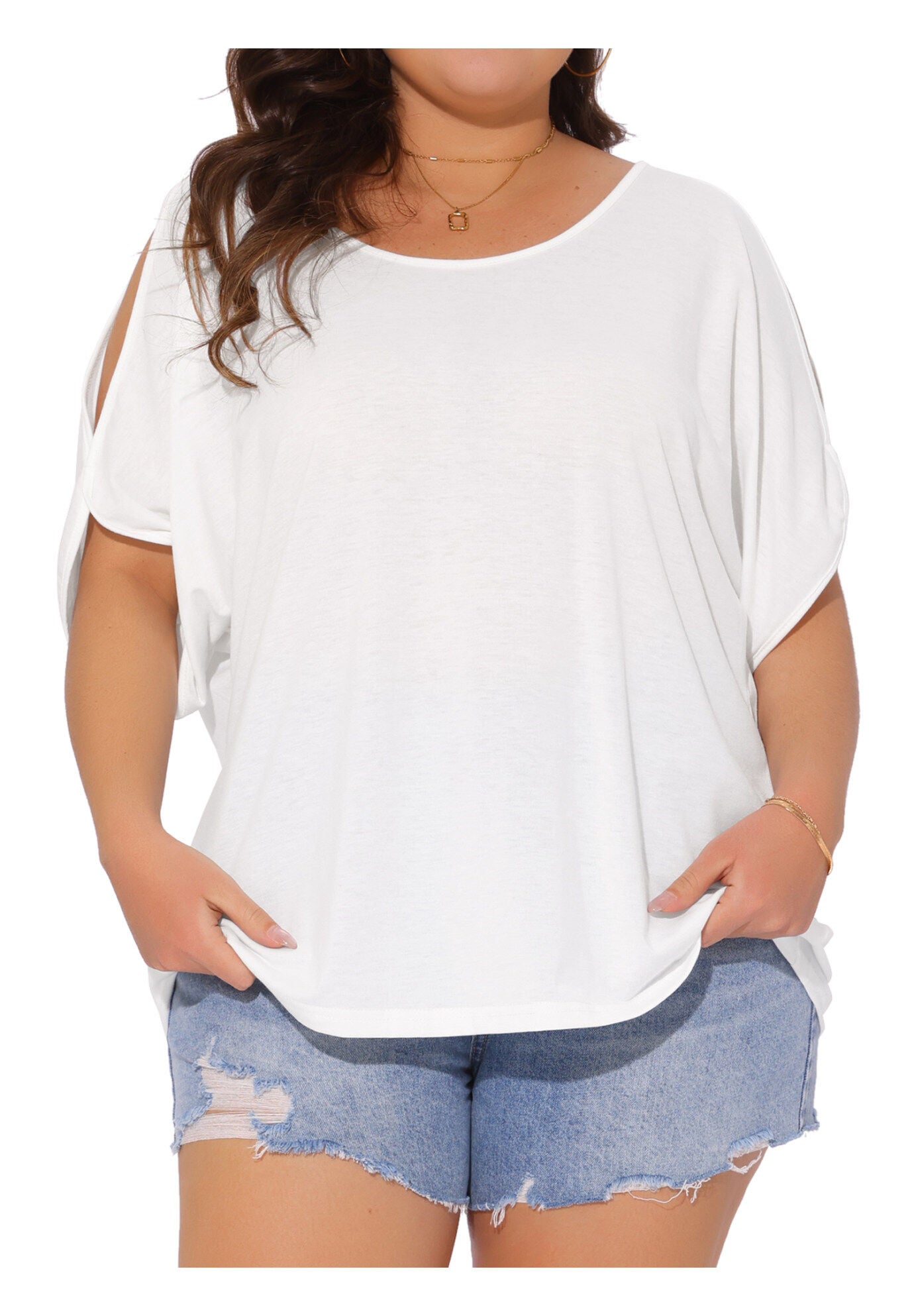Cold Shoulder Short Sleeve T-Shirt Top, White / White, alternate image number 2