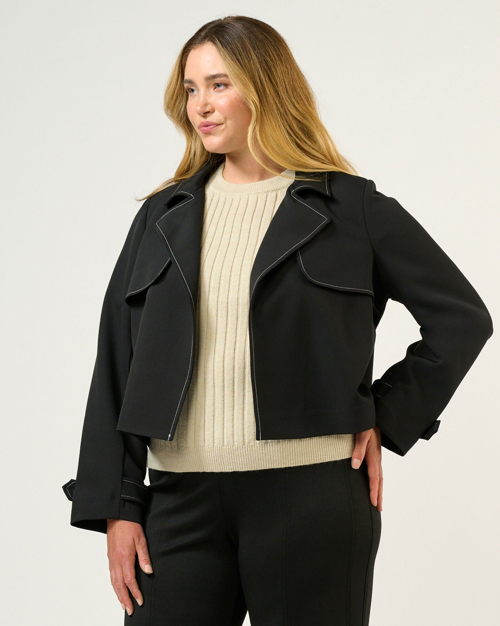 Jude Cropped Trench Jacket, Black / Black, alternate image number 2