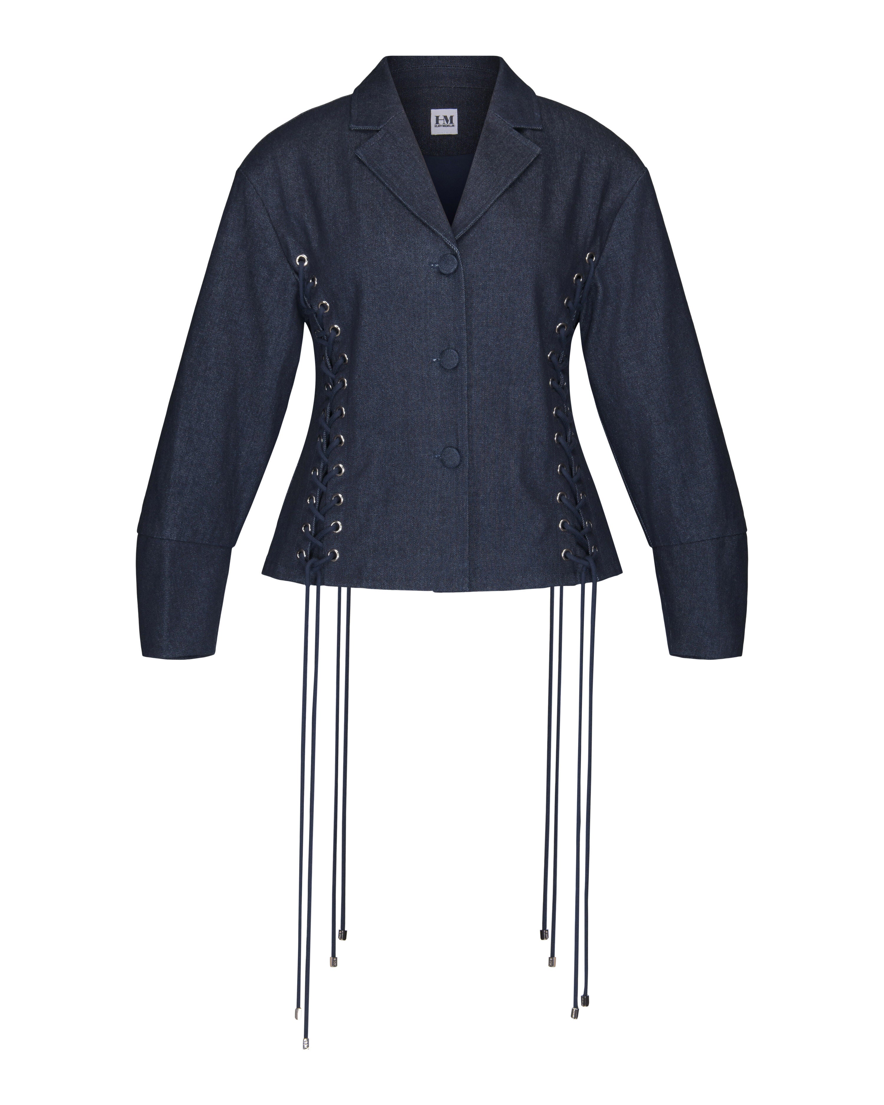 Lace up Exaggerated Slv Denim Jacket, NAVY / Dark Wash, alternate image number 3