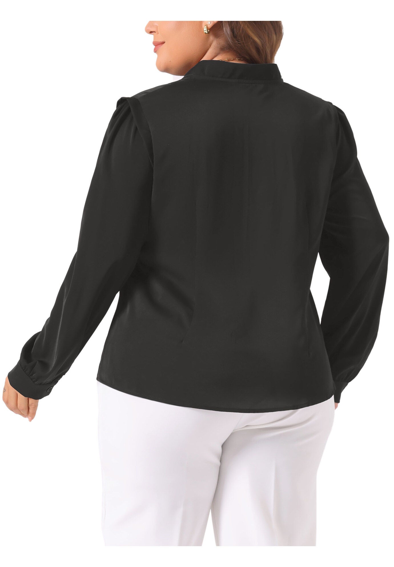Button Up Notch V Neck Long Sleeve Work Shirt, Black / Black, alternate image number 3