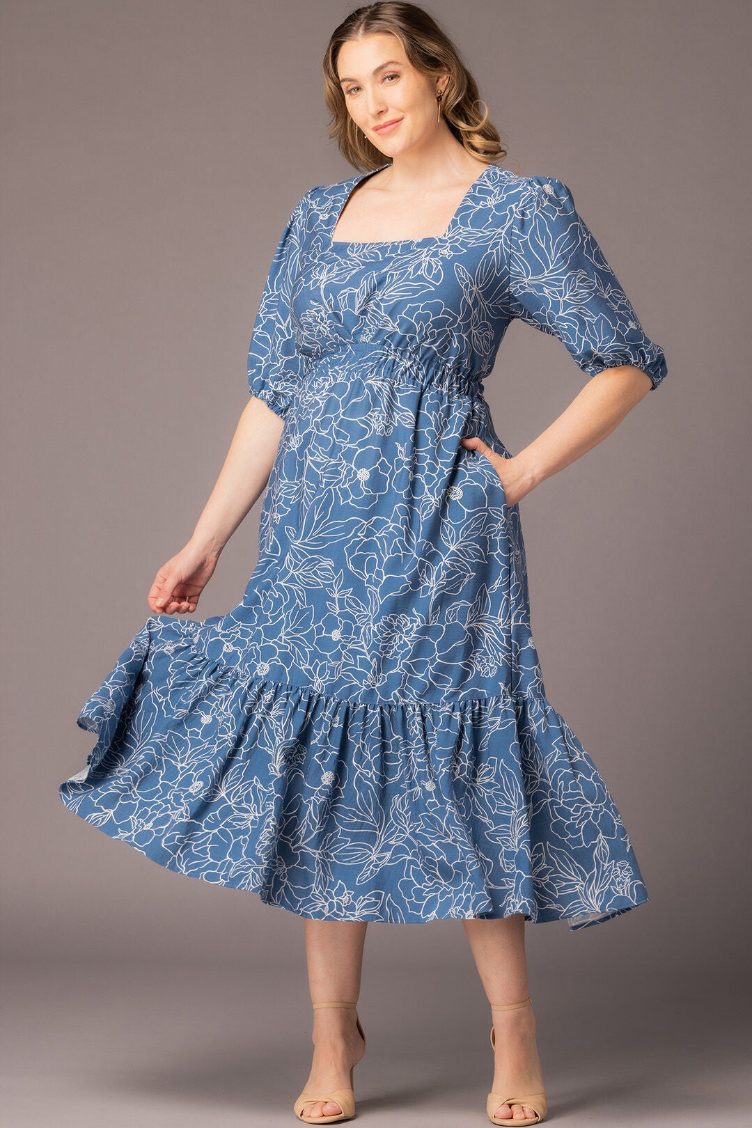 Bailey Square Neck Maxi Dress, Blue Floral Print / Light Blue, alternate image number 4