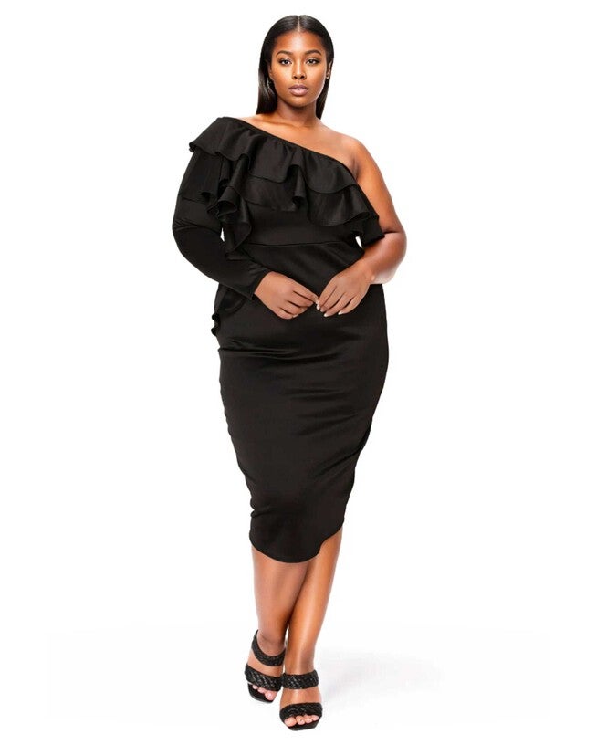 VAL RUFFLED BODYCON DRESS, Black / Black, hi-res image number 0