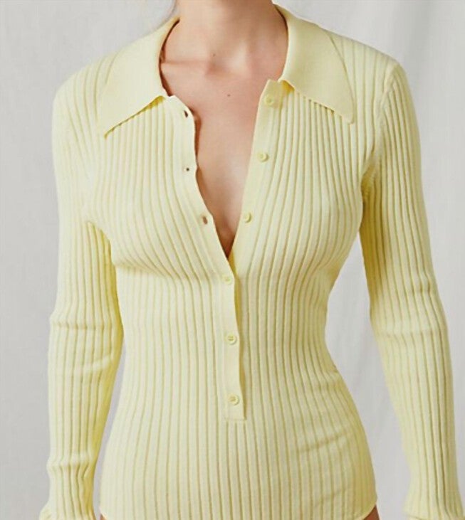 CYNDIE KNIT BODYSUIT IN PALE YELLOW, Pale Yellow / Yellow, alternate image number null