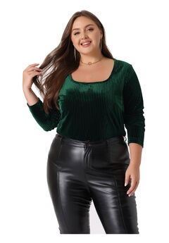 Square Neck Pullover Long Sleeve Blouse Tunic Velvet Top