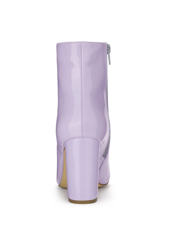 PATENT LEATHER POINTED TOE ZIP ANKLE BOOTS, Purple / Purple, alternate image number 3