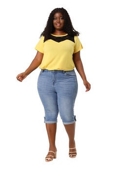 MID-RISE CURVY STRETCH SKINNY JEANS DENIM CAPRIS