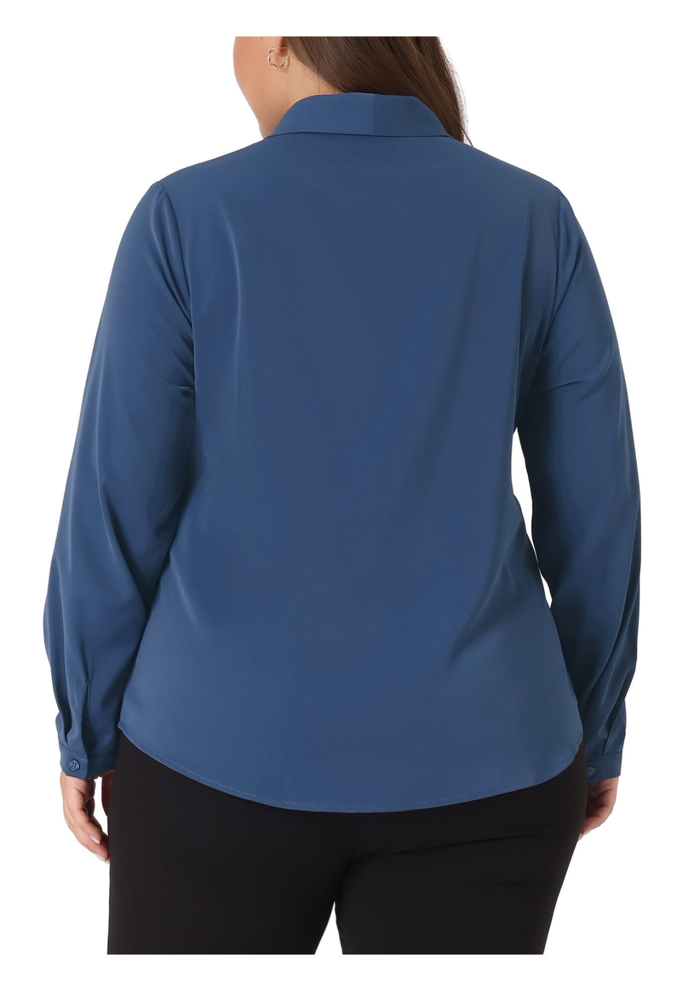 Long Sleeve Tie V Neck Chiffon Blouse, Blue / Navy, alternate image number 3