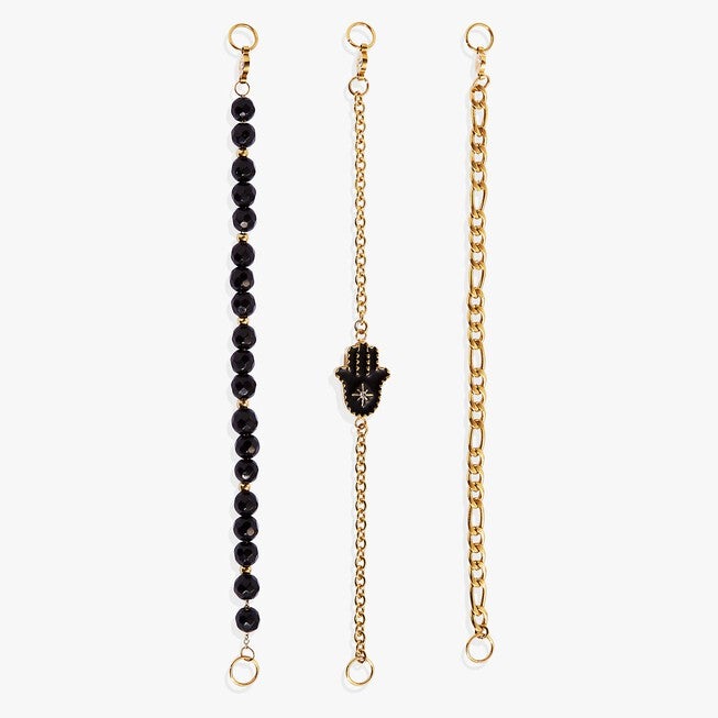 Hamsa Stranded Bracelet Set, Gold / Gold, alternate image number 3