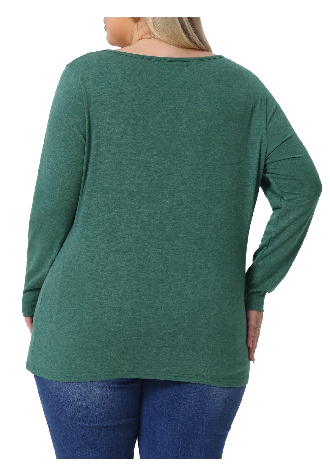 Side Button Square Neck Long Sleeve Tunic Blouse, Green / Hunter Green, alternate image number 3