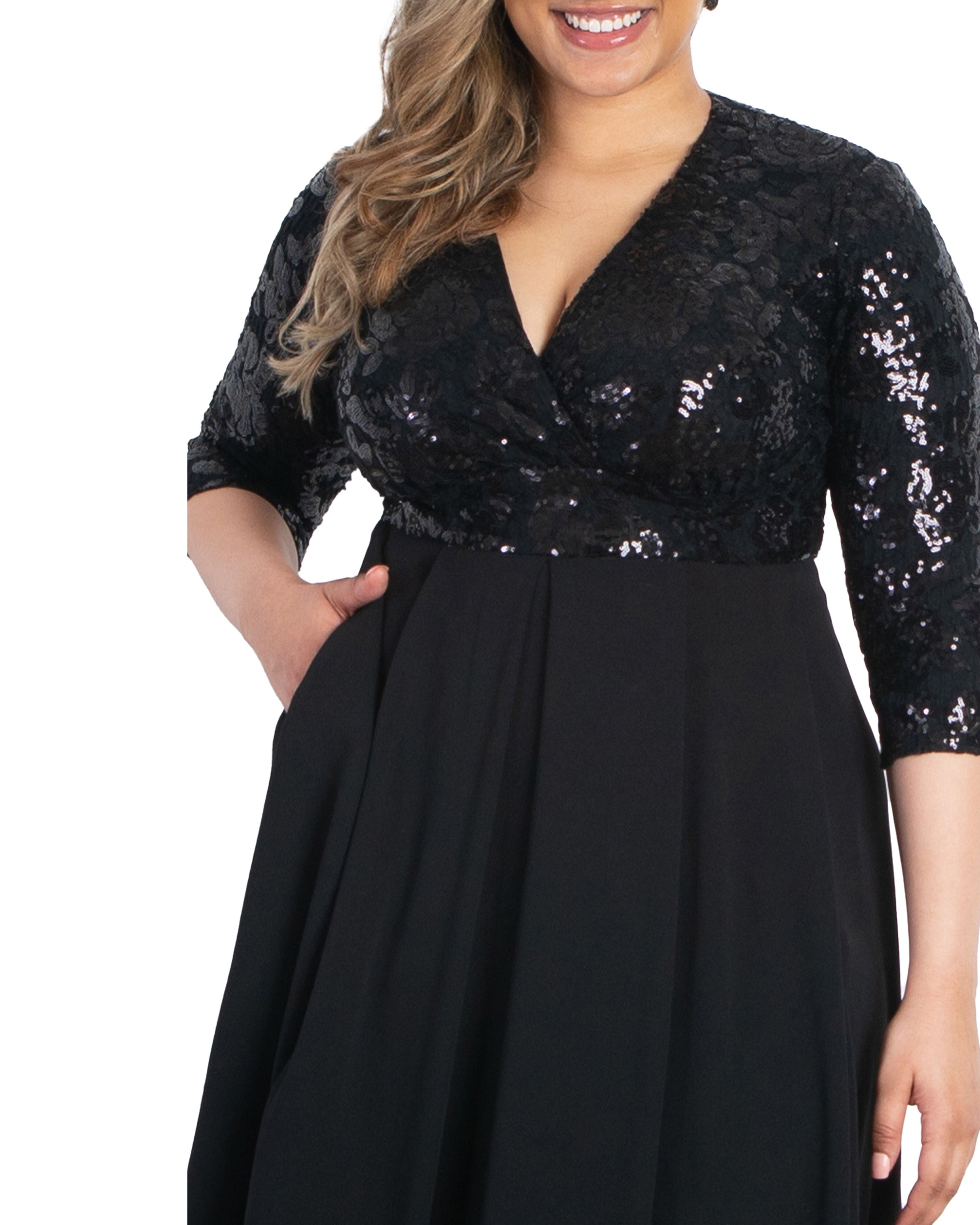 Paris Pleated Sequin Gown, ONYX / Black, alternate image number 1