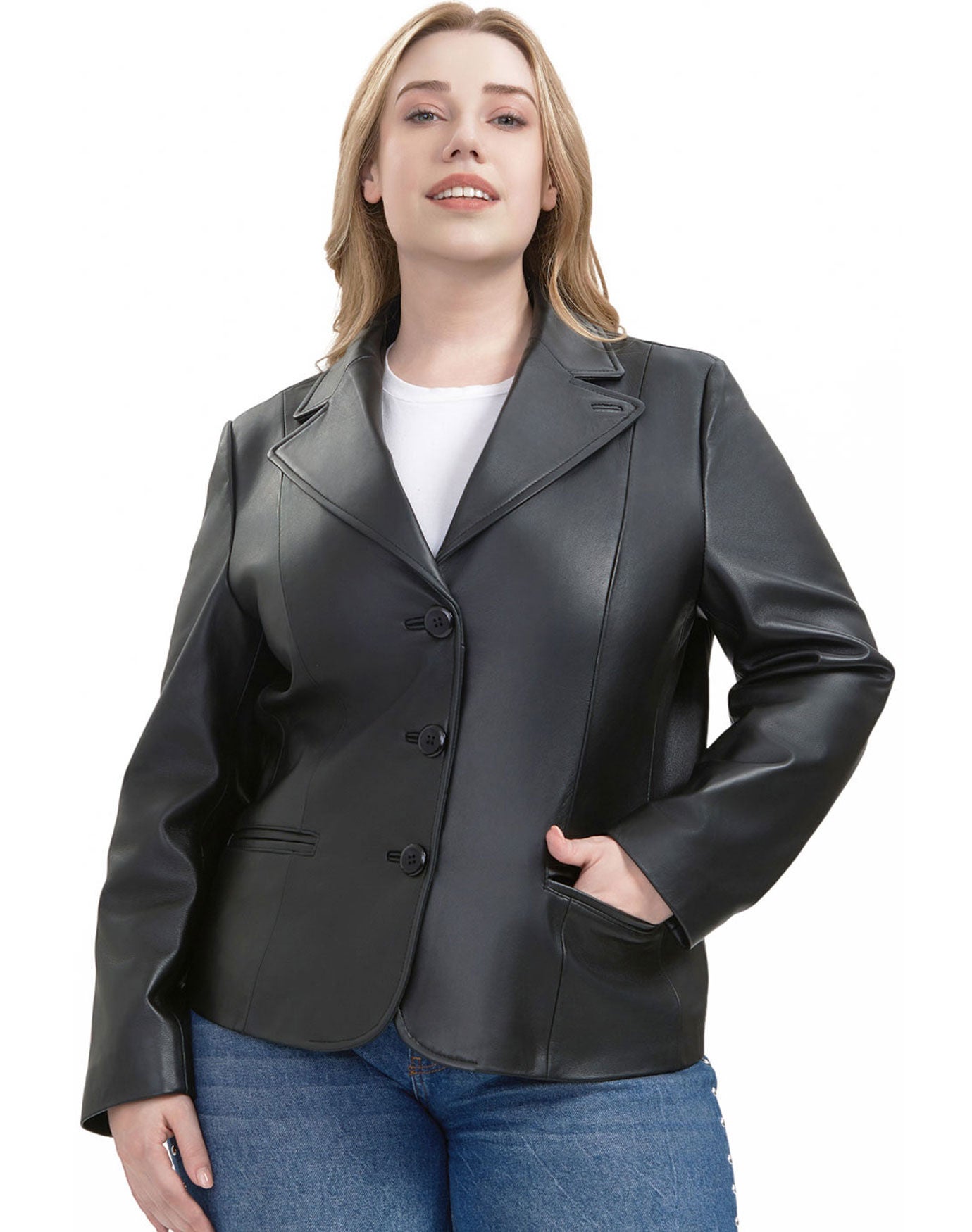 Norah Leather Blazer Jacket, Black, alternate image number 3