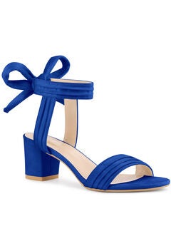 Pleated Open Toe Lace Up Chunky Heels Sandals
