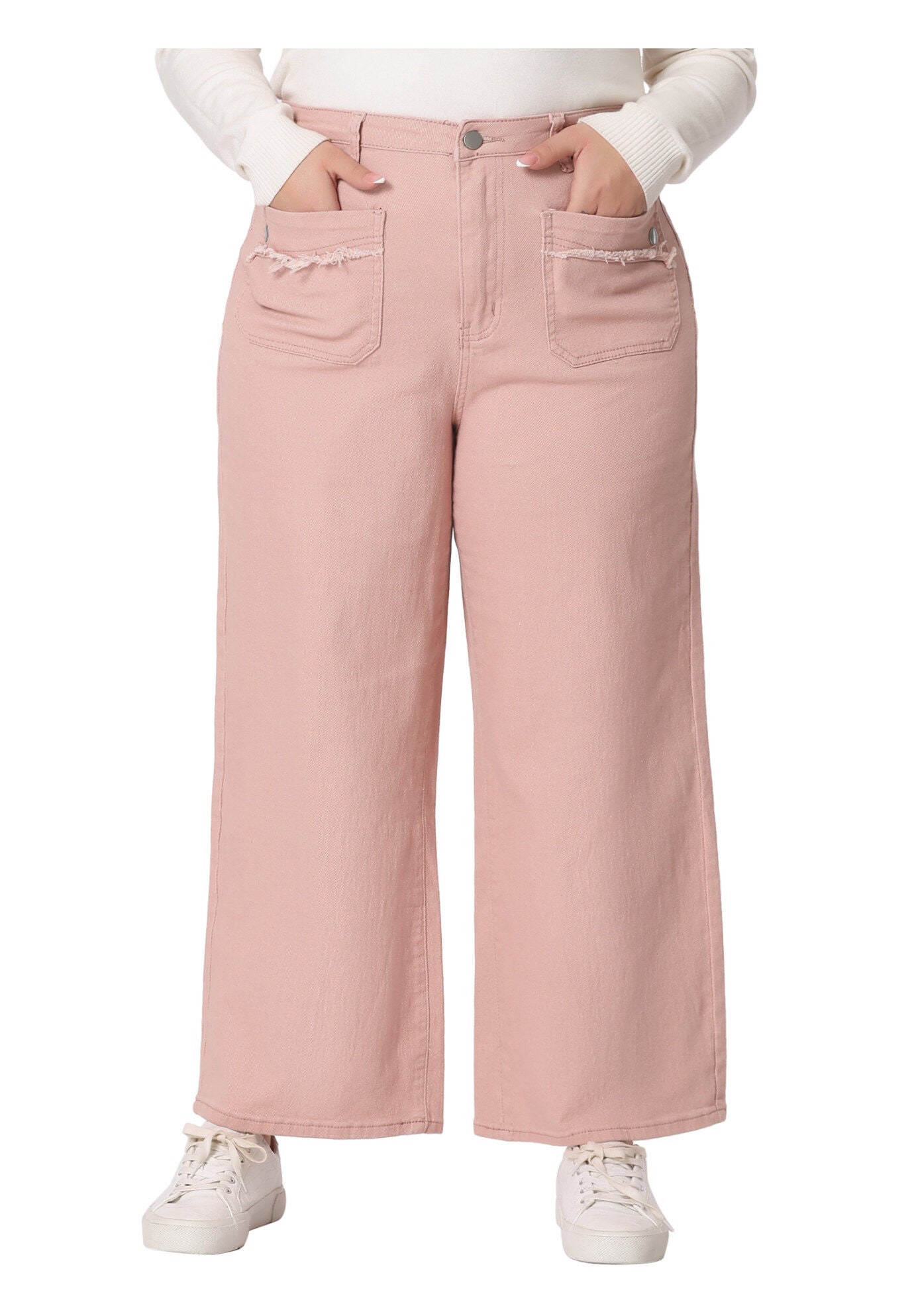 WIDE LEG WASHED STRETCHY PALAZZO PANTS DENIM JEANS, Pink / Pink, alternate image number 2