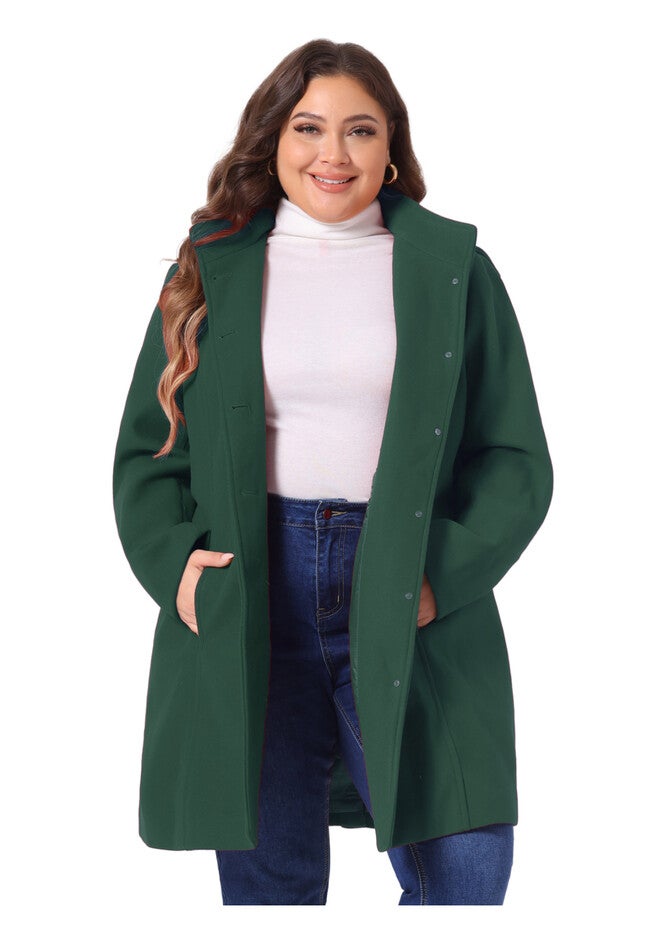 SINGLE BREASTED DETACHABLE HOODED OVERCOAT, Dark Green / Forest Green, alternate image number 2