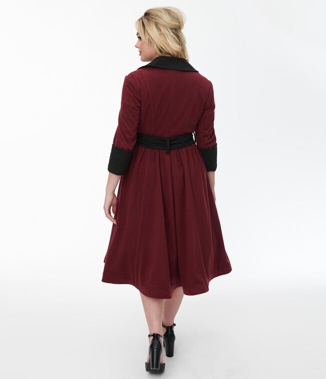 Unique Vintage Burgundy & Black Swing Coat, Burgundy Black / Burgundy, alternate image number null