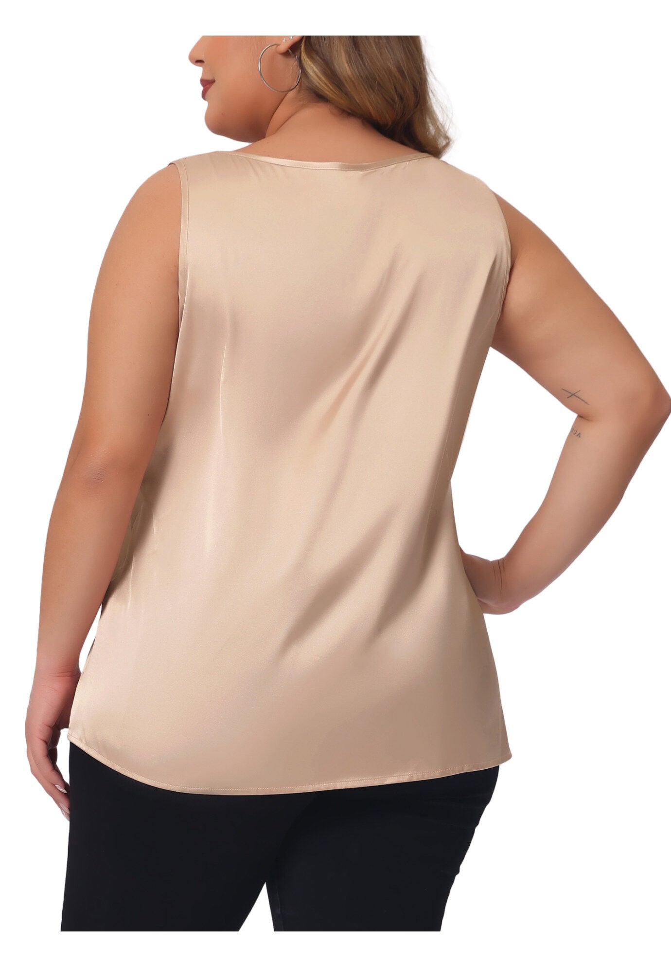 Satin Tank Top V Neck Casual Sleeveless Cami, Champagne / Gold, alternate image number 4