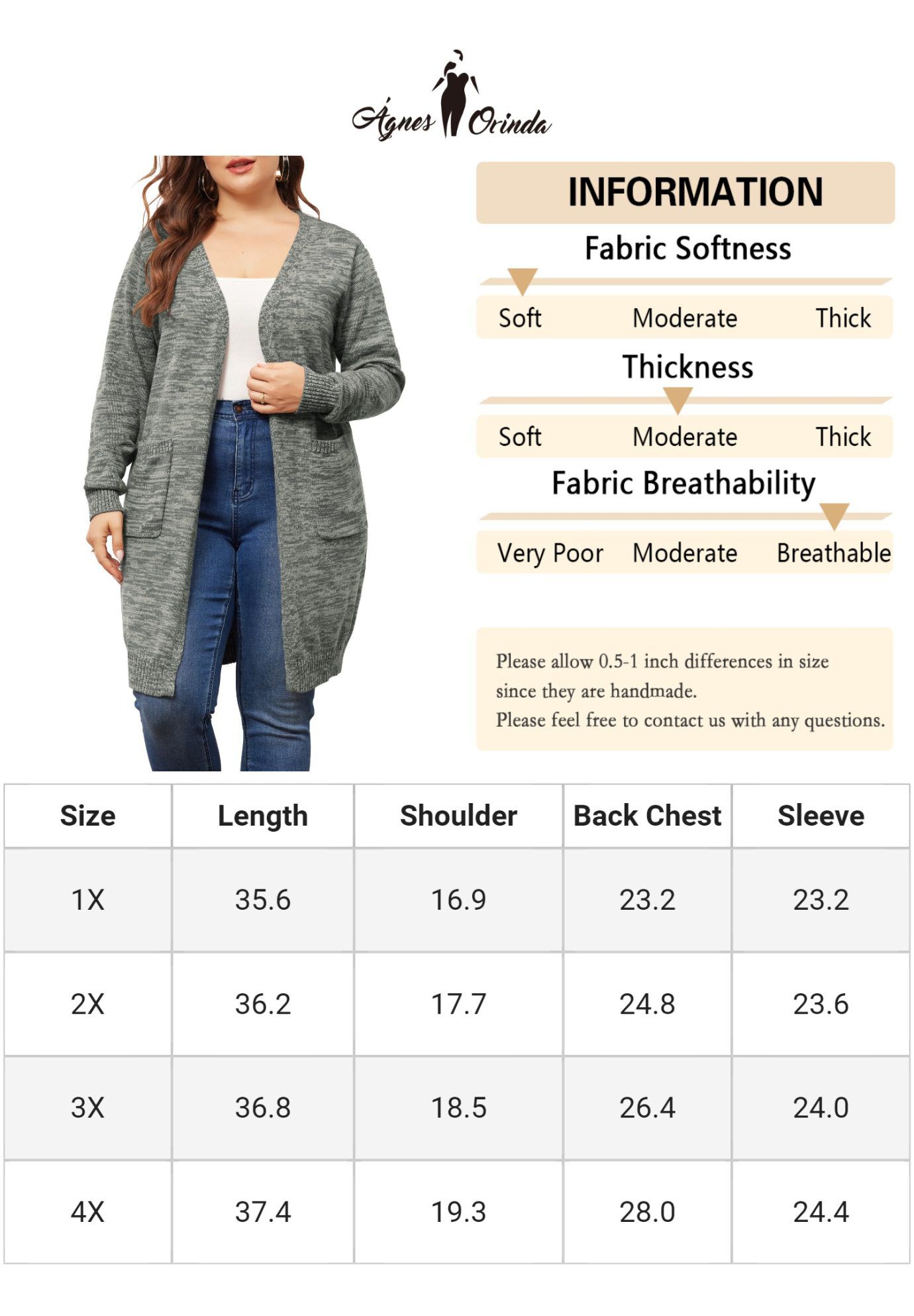 CONTRAST COLOR OPEN FRONT POCKETS SWEATER CARDIGAN, Grey / Warm Grey, alternate image number 4