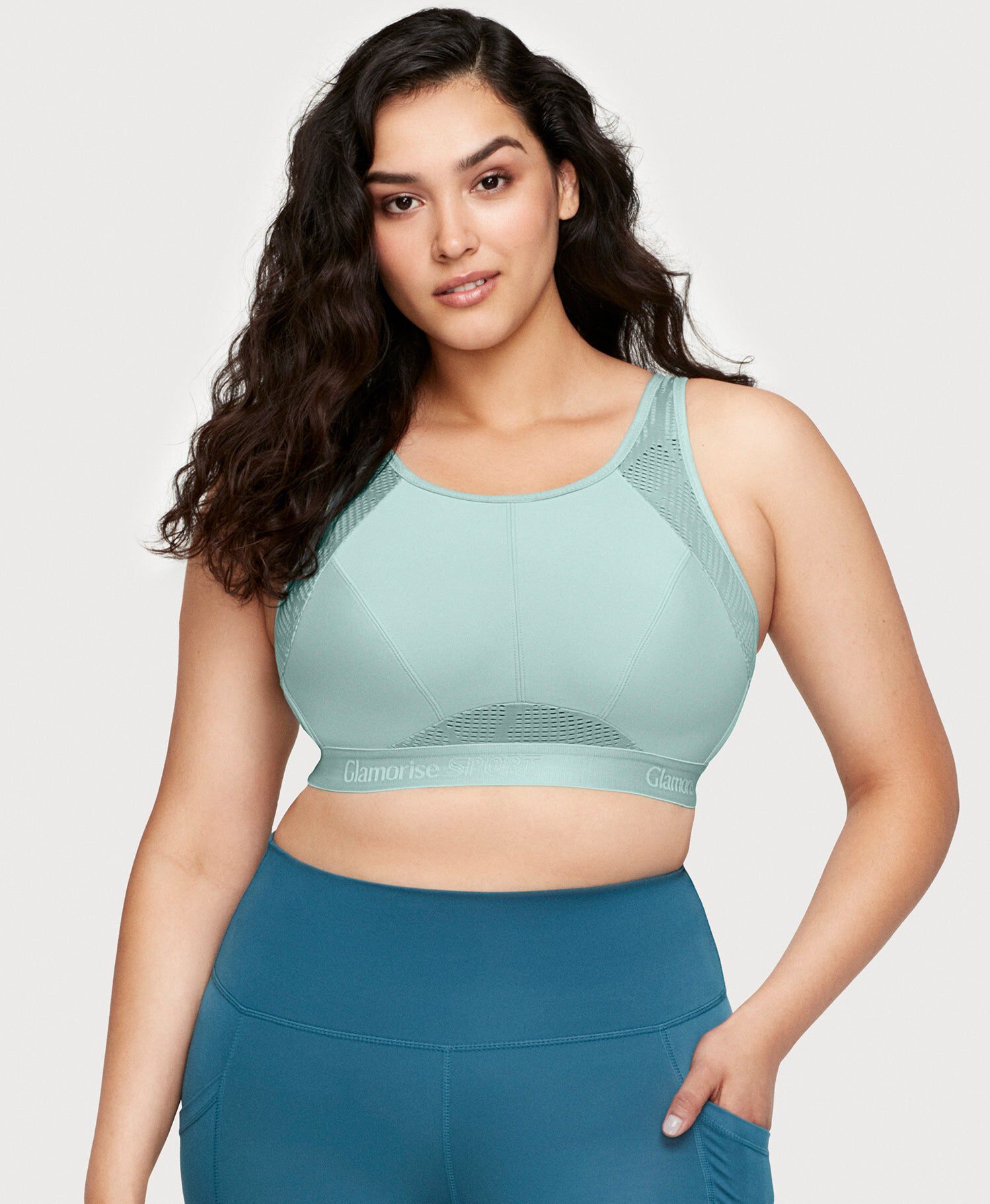 No-Sweat Mesh Sports Bra, Jade / Light Green, alternate image number 3