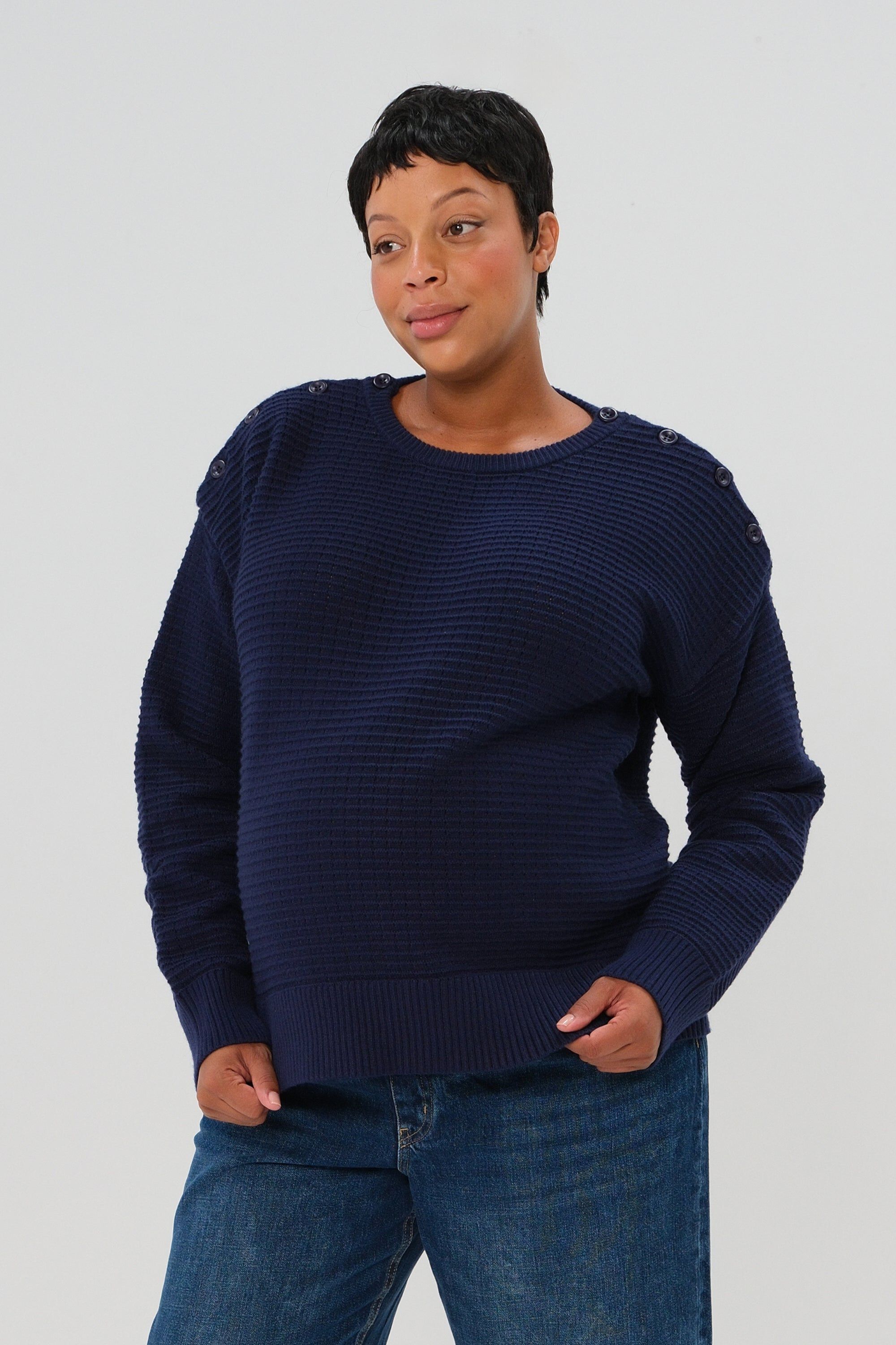 Women&#39;s Maternity & Nursing Sweater with Button Detail & Hidden Thumbhole Feature, Navy Blue / Navy, hi-res image number 0