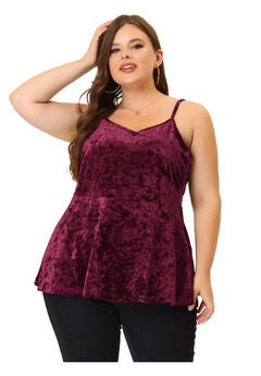 Adjustable Strap Sleeveless Velvet Peplum Camisole