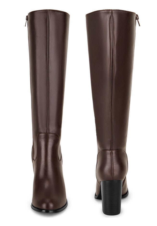Knee High Boots Round Toe Chunky Block Heels Boot, Brown / Brown, alternate image number 1