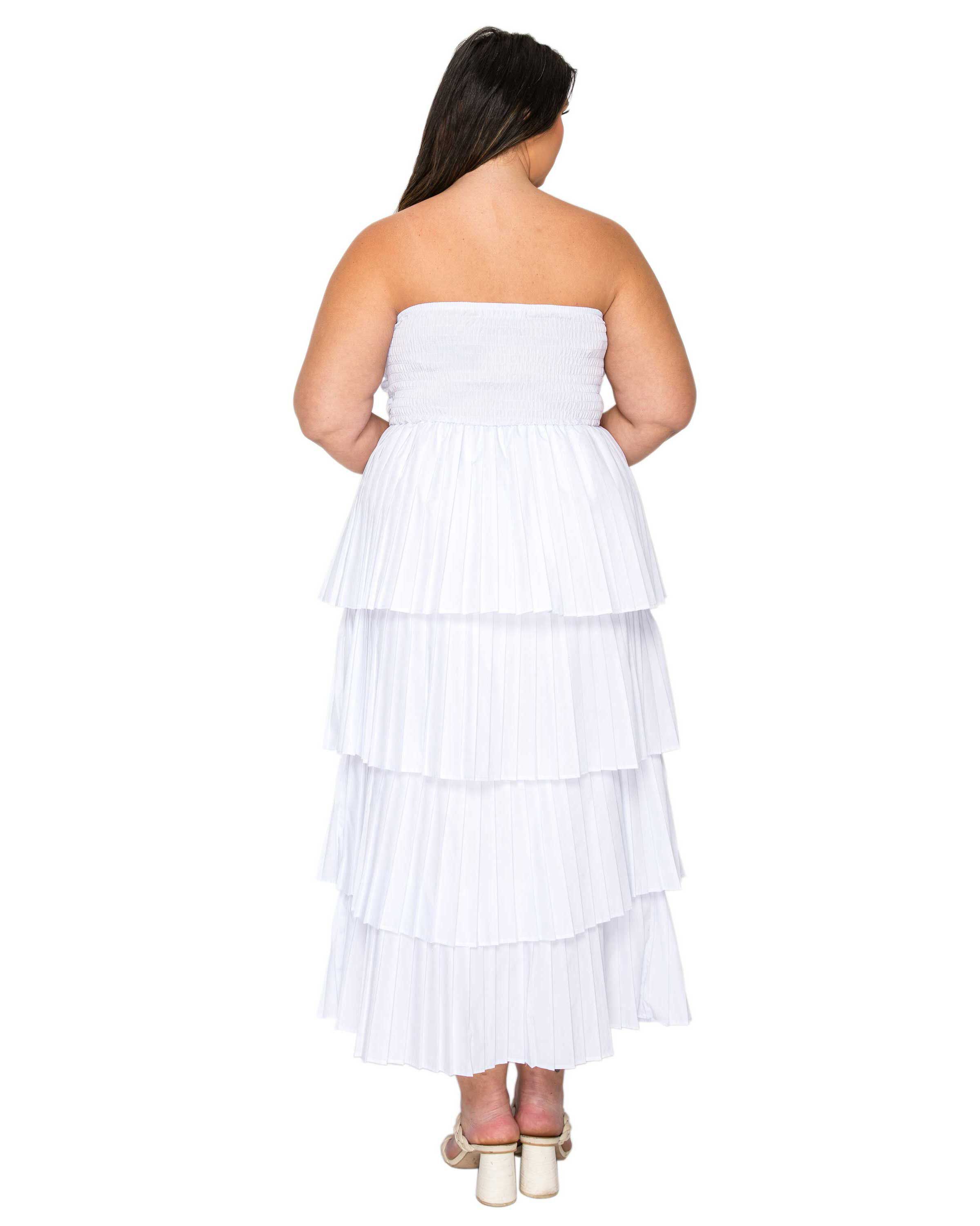 ELENI STRAPLESS PLEATED TIERED DRESS, White / White, alternate image number 2