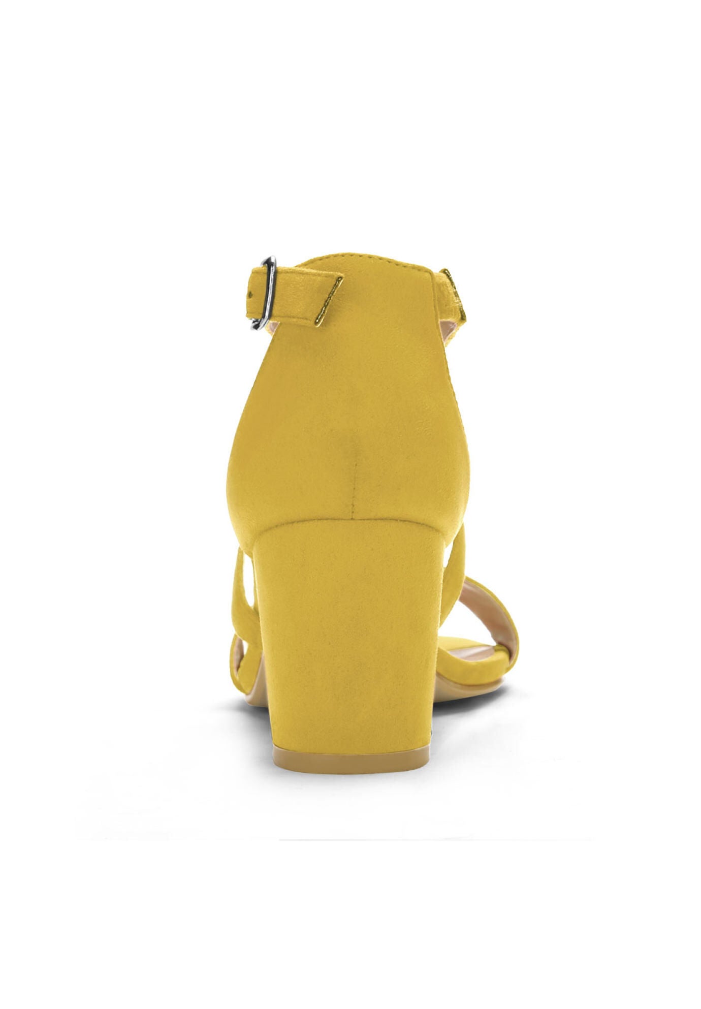 Open Toe Cross Strap Mid Block Heel Sandals, Yellow / Yellow, alternate image number 2