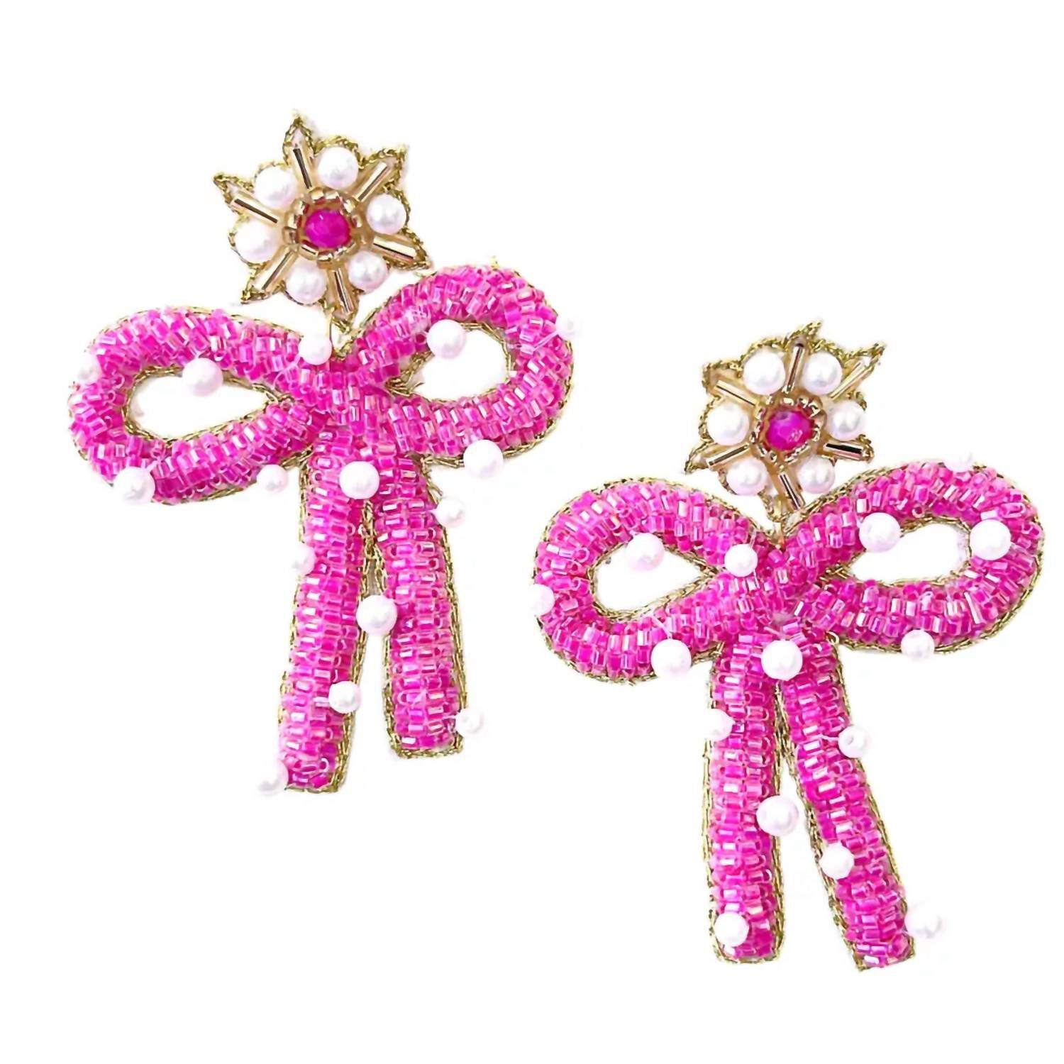 PREPPY BOW EARRINGS IN PINK | Dia & Co