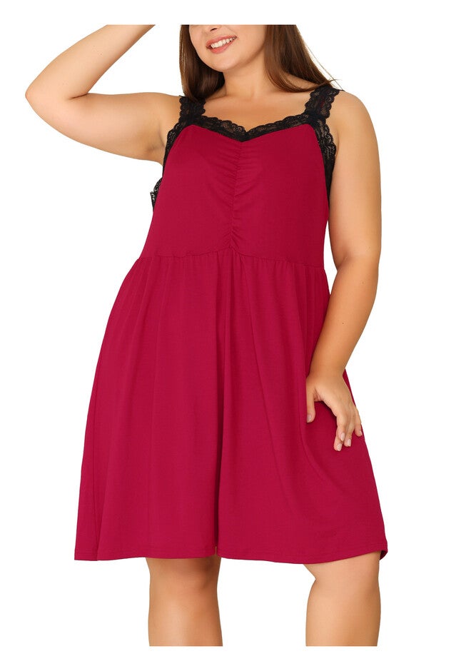 Cami Lace Spaghetti Loungewear A-Line Sleep Nightgown, Red / Red, alternate image number null