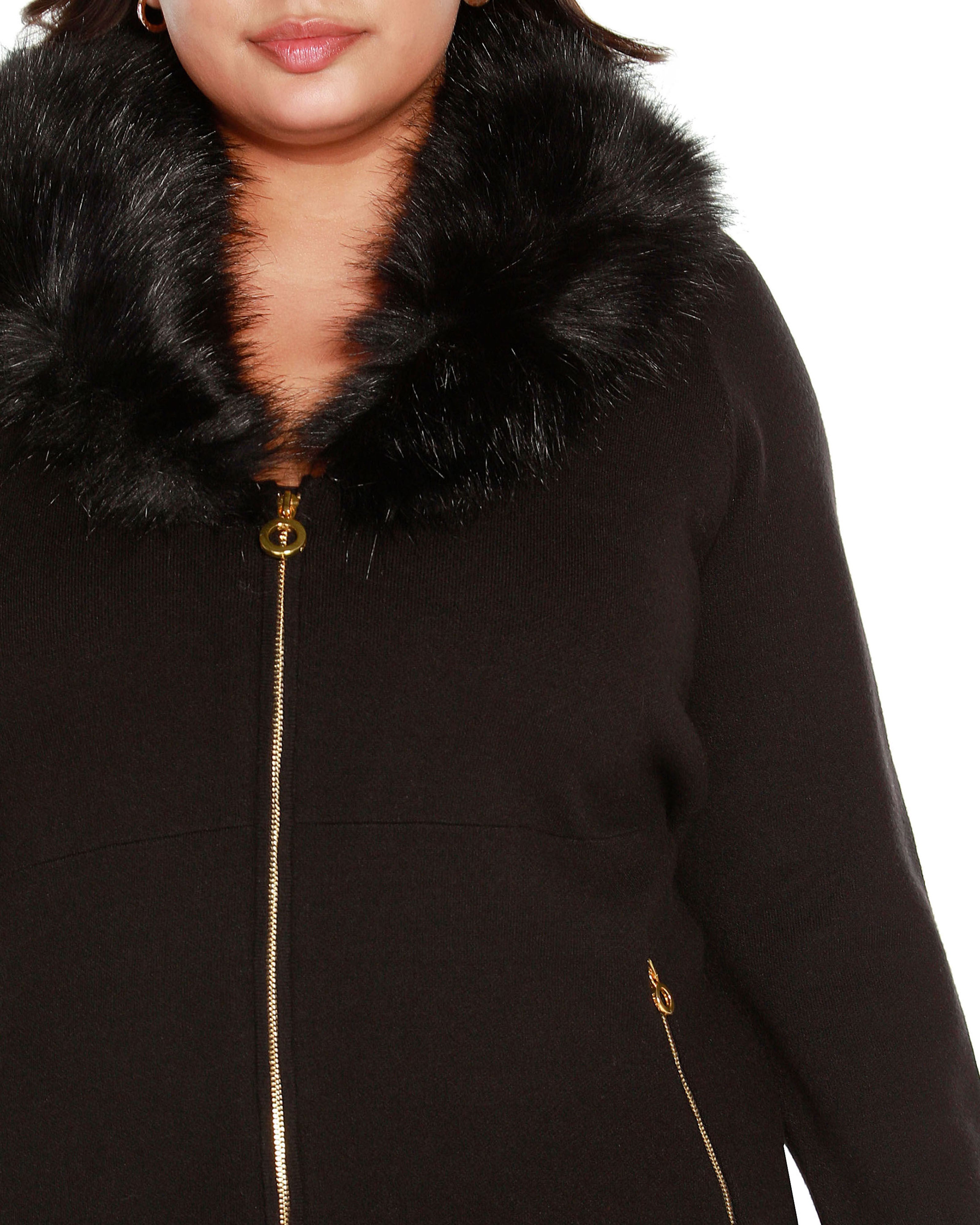 FAUX FUR COLLAR CARDIGAN | Dia & Co