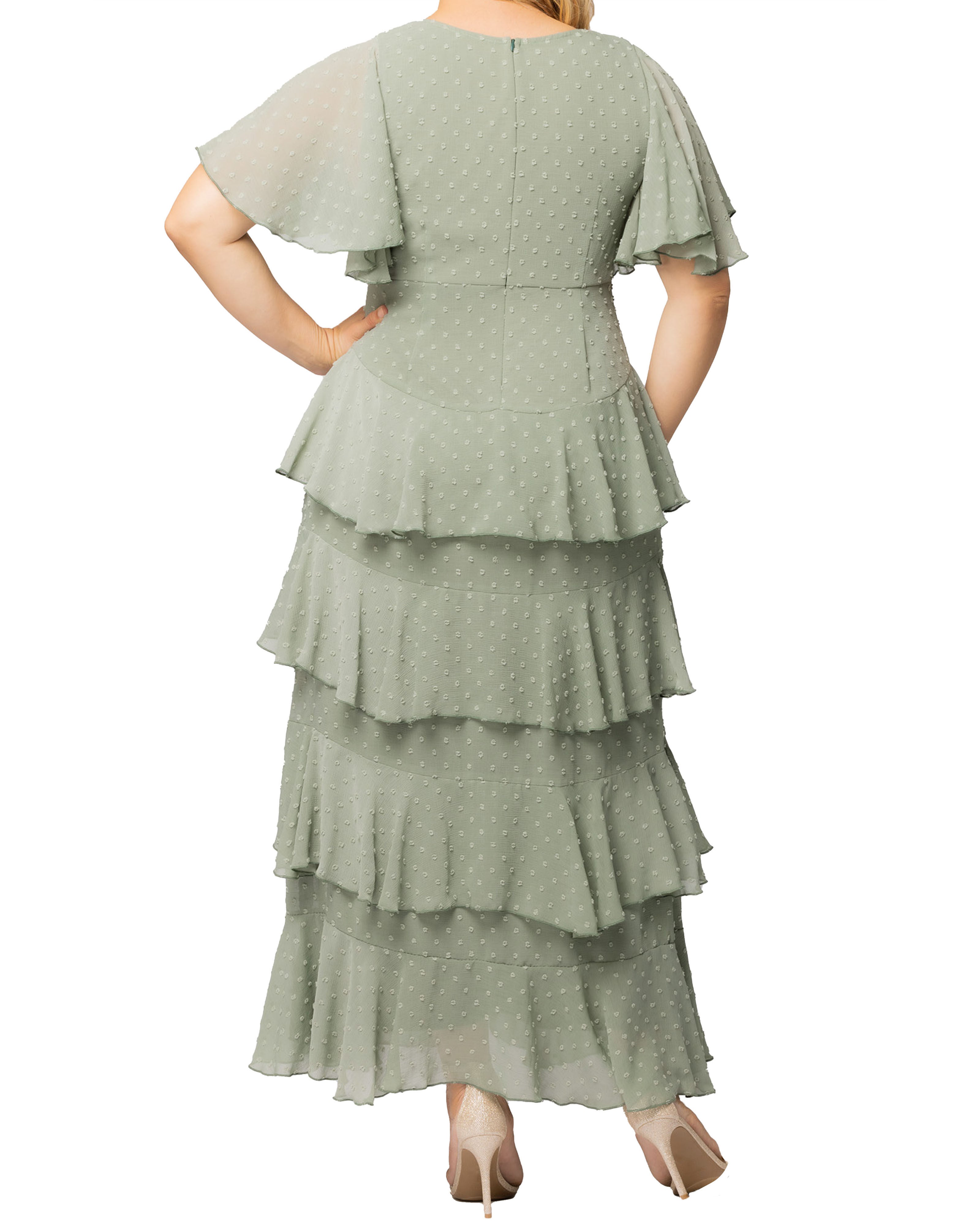 Tour de Flounce Chiffon Evening Gown, SAGE DOT / Sage Green, alternate image number 1