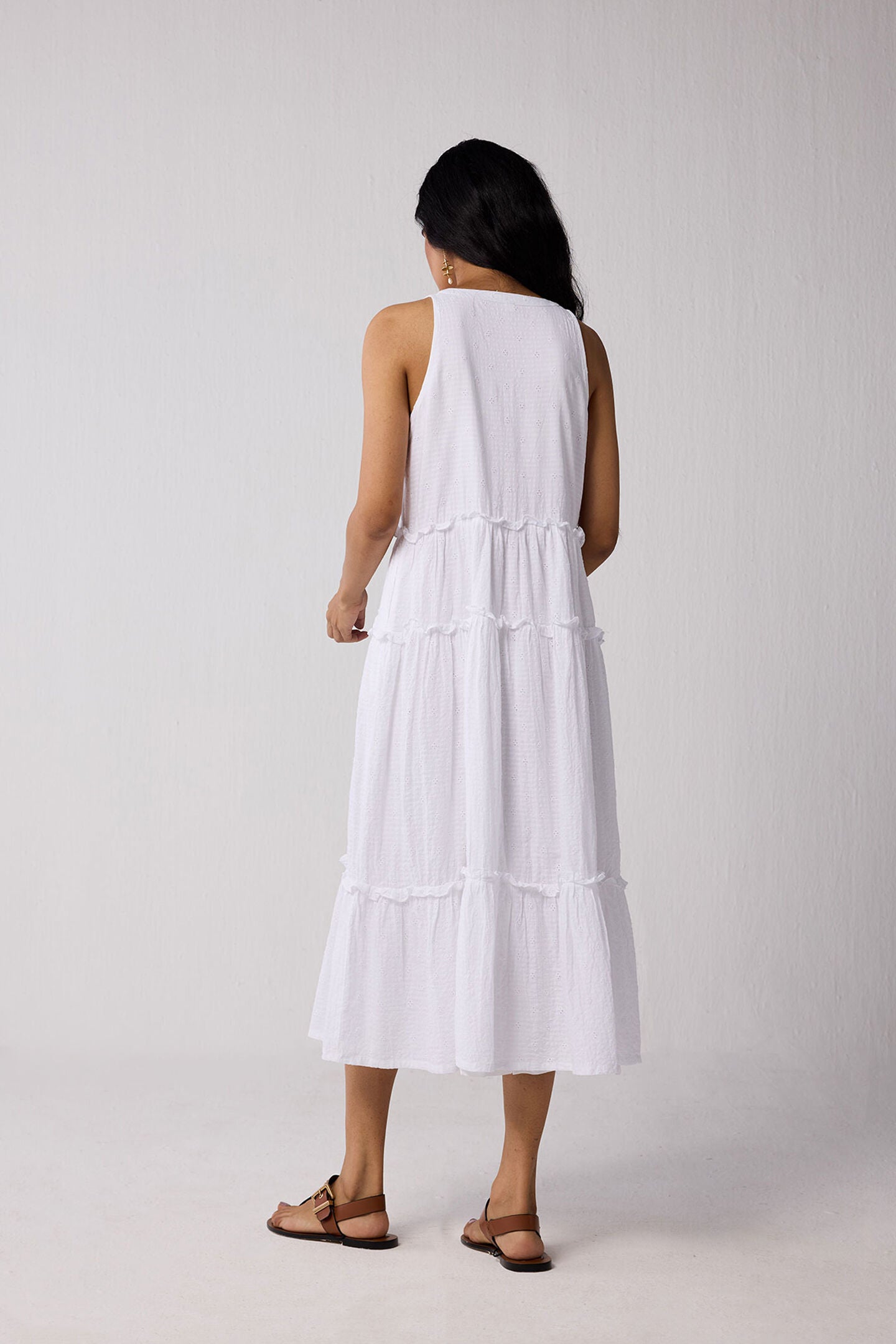 Embroidered Sleeveless Maxi Dress in White, Textured Eyelet in White / White, alternate image number 2