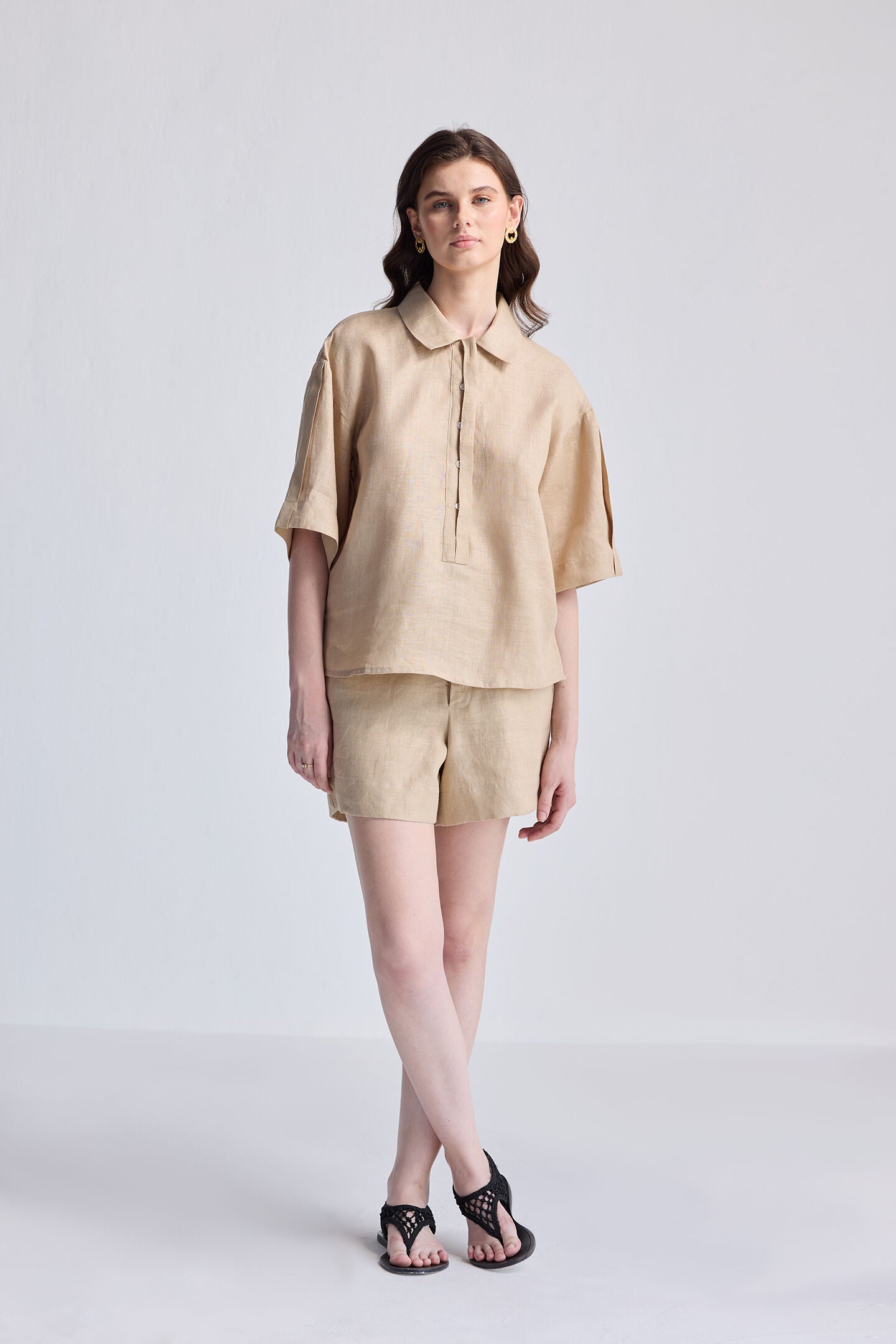 Drawstring Shorts in Neutral Beige, Neutral Beige / Beige, alternate image number 6