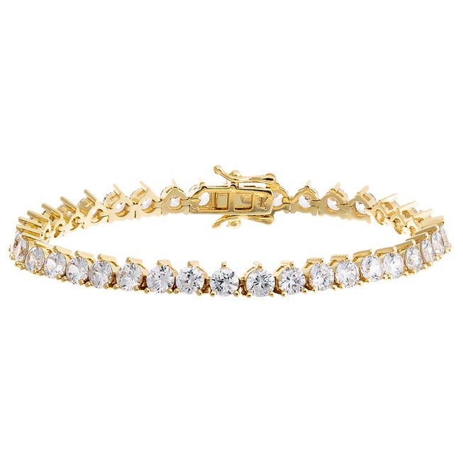 Thin Three Prong Tennis Bracelet, Gold / Gold, hi-res image number null