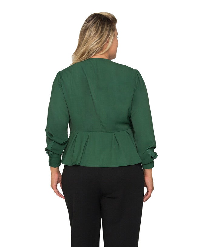 Standards & Practices Wrap Tie Long Sleeve Blouse, GREEN / Forest Green, alternate image number null